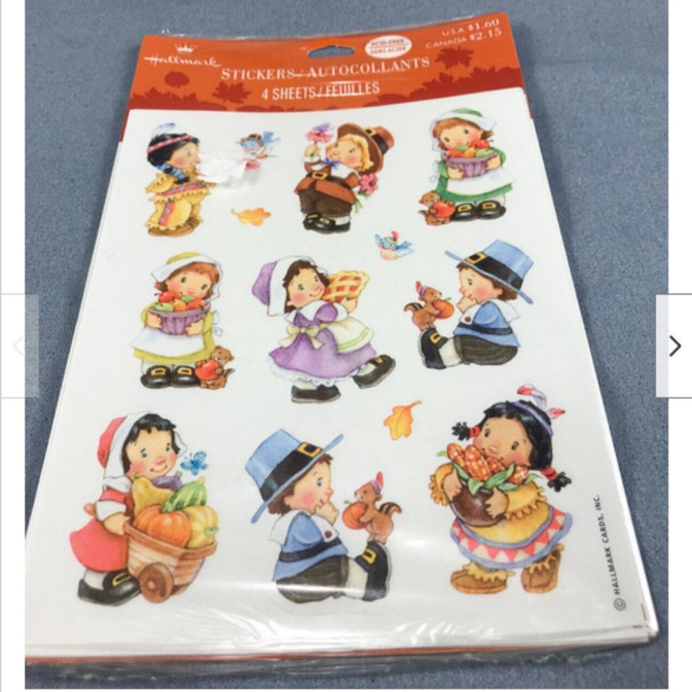 Cute! 36 Stickers 4 sheets Vintage Thanksgiving Hallmark Scrapbooking